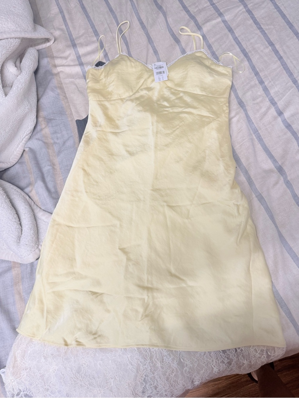 Abercrombie & Fitch Pale Yellow Satin Slip with Lace Trim